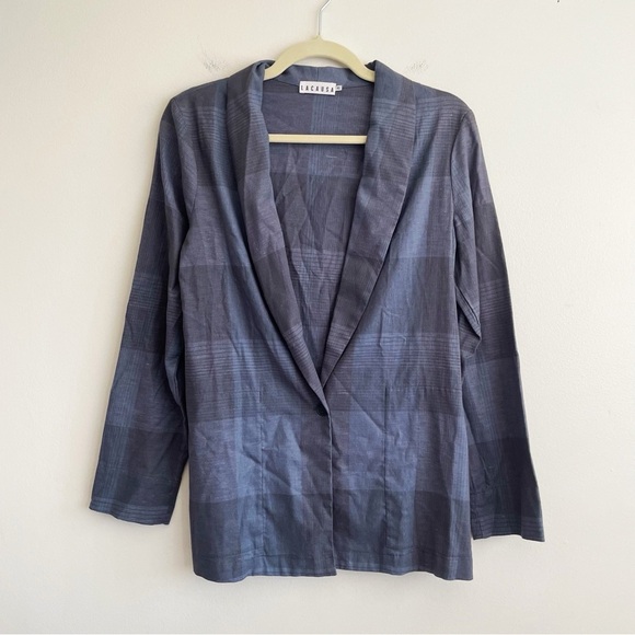 LACAUSA Rooney Blazer jacket hemp plaid artsy lagenlook powder blue indie clean - Picture 3 of 15